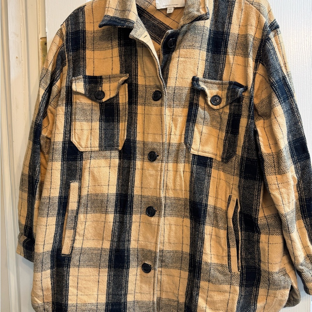 Plaid Button-Up Jacket in Tan and Black